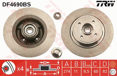 Trw Bremsscheibe [Hersteller-Nr. DF4690BS] für Renault von TRW