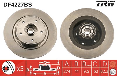 Trw 1x Bremsscheibe [Hersteller-Nr. DF4227BS] für Renault von TRW
