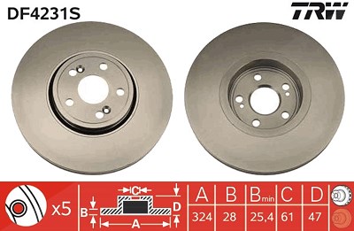 Trw 1x Bremsscheibe [Hersteller-Nr. DF4231S] für Renault von TRW