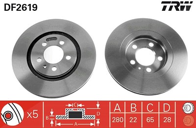 Trw Bremsscheibe [Hersteller-Nr. DF2619] für Seat, VW von TRW