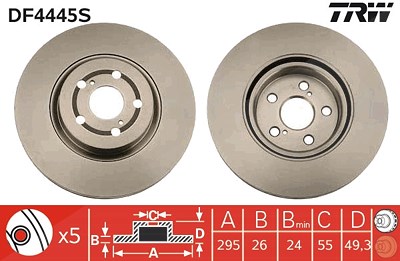 Trw 1x Bremsscheibe [Hersteller-Nr. DF4445S] für Toyota von TRW