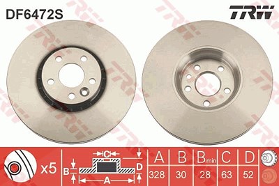 Trw 1x Bremsscheibe Vorderachse Belüftet [Hersteller-Nr. DF6472S] für Volvo von TRW