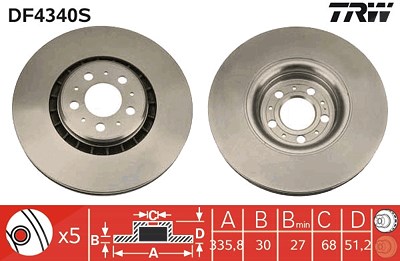 Trw 1x Bremsscheibe [Hersteller-Nr. DF4340S] für Volvo von TRW