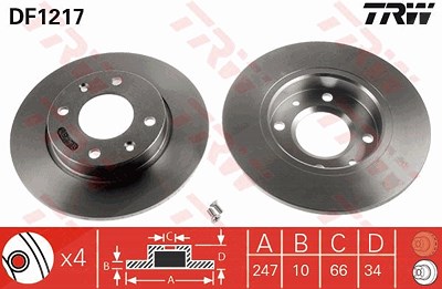 Trw Bremsscheibe Vorder/Hinterachse Voll [Hersteller-Nr. DF1217] für Citroën, Dallas, Peugeot von TRW