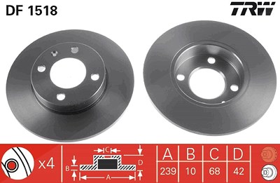 Trw Bremsscheibe Vorder-/Hinterachse Voll [Hersteller-Nr. DF1518] für Audi, Seat, VW von TRW