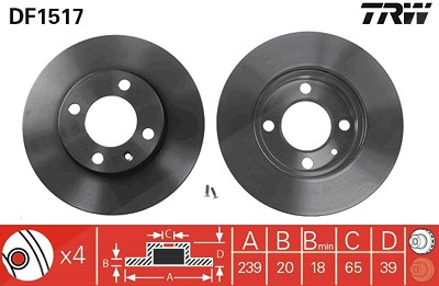 Trw Bremsscheibe Vorderachse Belüftet [Hersteller-Nr. DF1517] für Audi, Seat, VW von TRW