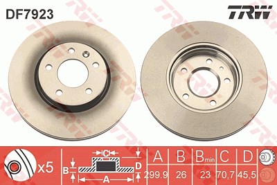 Trw Bremsscheibe Vorderachse Belüftet [Hersteller-Nr. DF7923] für Chevrolet, Opel, Vauxhall von TRW