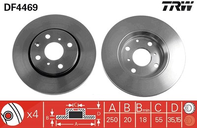 Trw Bremsscheibe Vorderachse Belüftet [Hersteller-Nr. DF4469] für Citroën, Peugeot, Toyota von TRW