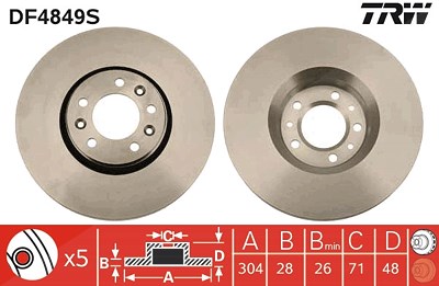 Trw 1x Bremsscheibe Vorderachse Belüftet [Hersteller-Nr. DF4849S] für Citroën, Fiat, Peugeot von TRW
