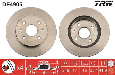 Trw Bremsscheibe Vorderachse Belüftet [Hersteller-Nr. DF4905] für Daihatsu, Subaru von TRW