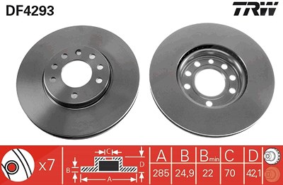 Trw Bremsscheibe Vorderachse Belüftet [Hersteller-Nr. DF4293] für Cadillac, Fiat, Opel, Saab von TRW