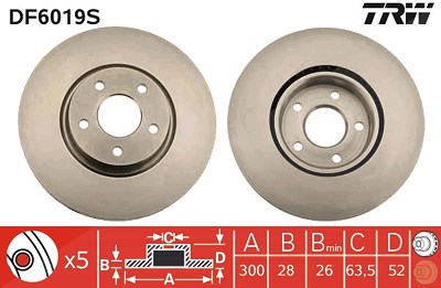 Trw 1x Bremsscheibe Vorderachse Belüftet [Hersteller-Nr. DF6019S] für Ford von TRW