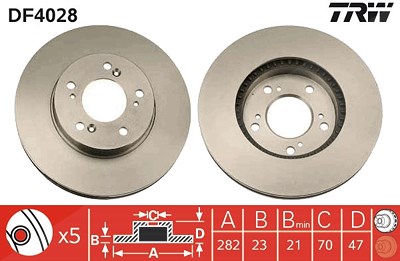 Trw Bremsscheibe Vorderachse Belüftet [Hersteller-Nr. DF4028] für Honda von TRW