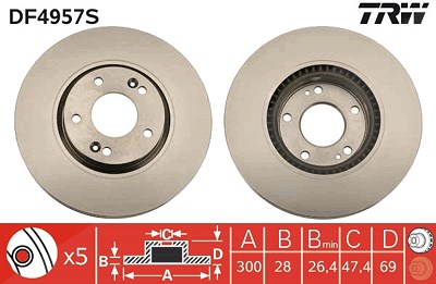 Trw 1x Bremsscheibe Vorderachse Belüftet [Hersteller-Nr. DF4957S] für Hyundai, Kia von TRW
