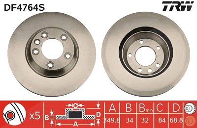 Trw 1x Bremsscheibe Vorderachse Belüftet Links [Hersteller-Nr. DF4764S] für Audi, Porsche, VW von TRW