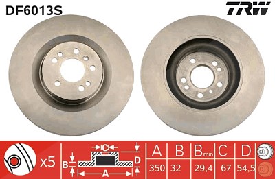 Trw 1x Bremsscheibe Vorderachse Belüftet [Hersteller-Nr. DF6013S] für Mercedes-Benz von TRW