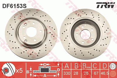 Trw 1x Bremsscheibe Vorderachse Belüftet [Hersteller-Nr. DF6153S] für Mercedes-Benz von TRW