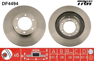 Trw Bremsscheibe Vorderachse Belüftet [Hersteller-Nr. DF4494] für Lexus, Toyota von TRW