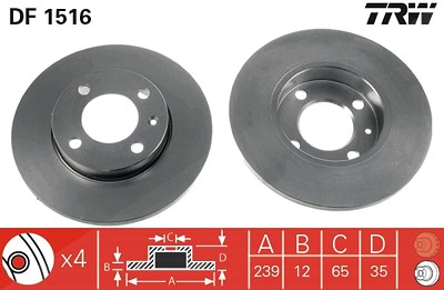Trw Bremsscheibe Vorderachse Voll [Hersteller-Nr. DF1516] für Audi, Seat, VW von TRW
