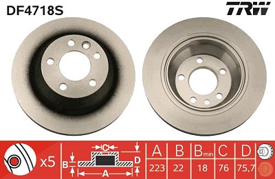 Trw 1x Bremsscheibe [Hersteller-Nr. DF4718S] für VW von TRW