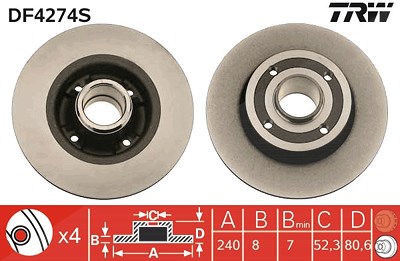 Trw 1x Bremsscheiben hinten ohne Radlager [Hersteller-Nr. DF4274S] für Nissan, Renault von TRW