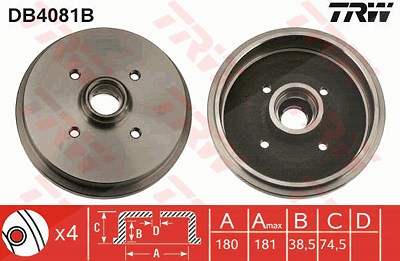 Trw Bremstrommel [Hersteller-Nr. DB4081B] für Audi, Seat, VW von TRW
