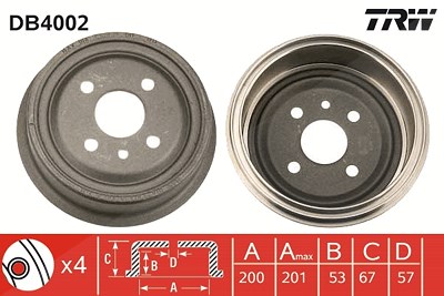 Trw Bremstrommel [Hersteller-Nr. DB4002] für Bedford, Chevrolet, Daewoo, Opel, Vauxhall von TRW