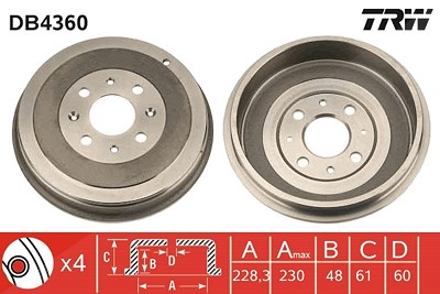 Trw Bremstrommel [Hersteller-Nr. DB4360] für Fiat, Opel, Vauxhall von TRW