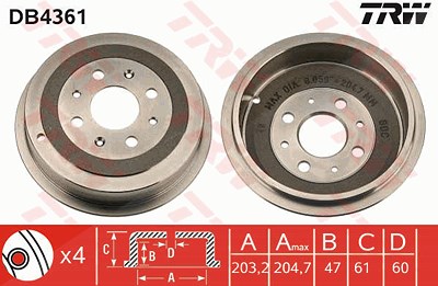 Trw Bremstrommel Hinterachse [Hersteller-Nr. DB4361] für Fiat, Opel von TRW