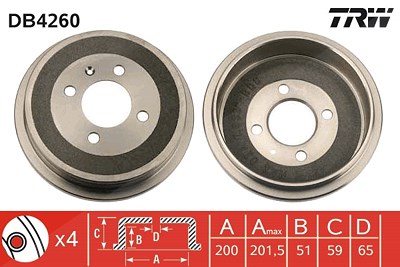 Trw Bremstrommel Hinterachse [Hersteller-Nr. DB4260] für Seat, VW von TRW