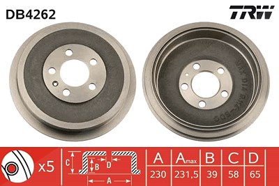 Trw Bremstrommel Hinterachse [Hersteller-Nr. DB4262] für Skoda, VW von TRW