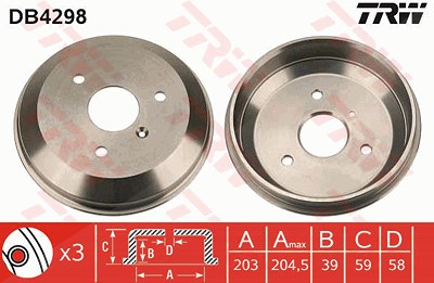 Trw Bremstrommel Hinterachse [Hersteller-Nr. DB4298] für Smart von TRW