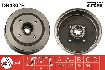 Trw Bremstrommel Hinterachse mit Radlager [Hersteller-Nr. DB4302B] für Opel, Vauxhall von TRW