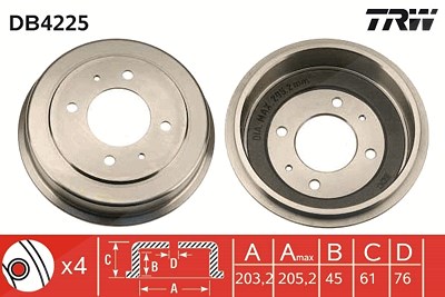 Trw Bremstrommel [Hersteller-Nr. DB4225] für Hyundai von TRW