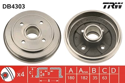 Trw Bremstrommel [Hersteller-Nr. DB4303] für Opel, Suzuki, Vauxhall von TRW