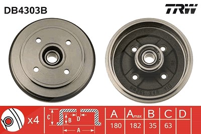 Trw 1x Bremstrommel [Hersteller-Nr. DB4303B] für Opel, Suzuki, Vauxhall von TRW