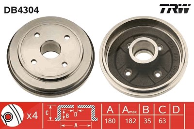 Trw Bremstrommel [Hersteller-Nr. DB4304] für Opel, Suzuki, Vauxhall von TRW