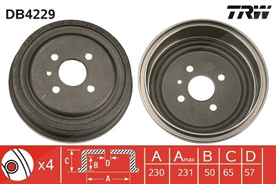 Trw Bremstrommel [Hersteller-Nr. DB4229] für Opel, Vauxhall von TRW