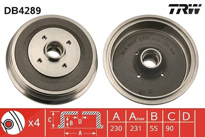 Trw Bremstrommel [Hersteller-Nr. DB4289] für Seat, VW von TRW