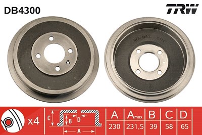 Trw 1x Bremstrommel [Hersteller-Nr. DB4300] für Seat, VW von TRW