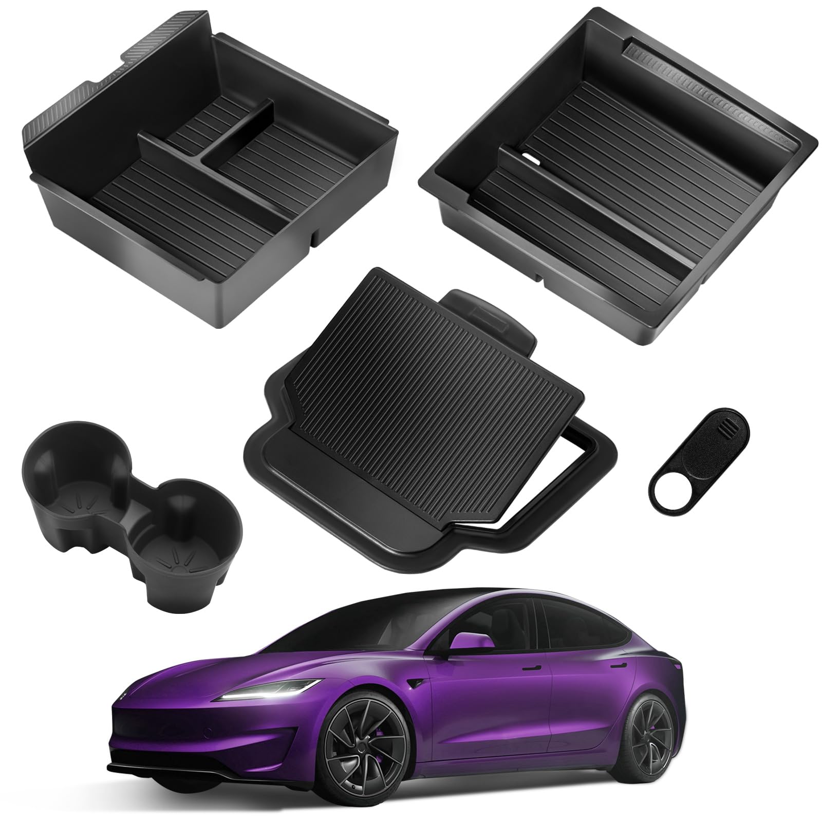 TSLDRV Mittelkonsolen-Organizer-Tablett für Tesla Model 3 Highland 2024 [reibungslos gleiten] Armlehne versteckte Organizer-Box Getränkehalter für Tesla Model 3 Zubehör 2024 von TSLDRV