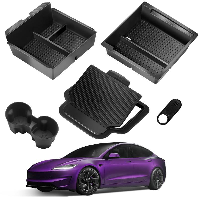 TSLDRV Mittelkonsolen-Organizer-Tablett für Tesla Model 3 Highland 2024 [reibungslos gleiten] Armlehne versteckte Organizer-Box Getränkehalter für Tesla Model 3 Zubehör 2024 von TSLDRV