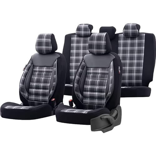 TSS Handel Universelle Leder/Stoff Sitzbezüge 'Comfortline' Schwarz/Grau 11-Teilig- passend für Side-Airbags von TSS Handel