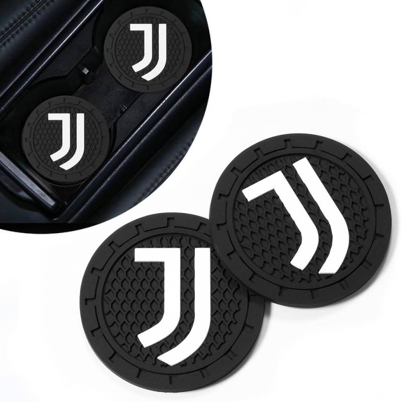 TSSYOKDO Auto-Untersetzer für Juventus Fans, Silikon, Schwarz, Rund, Anti-Rutsch, Auto-Getränkehalter-Untersetzer von TSSYOKDO