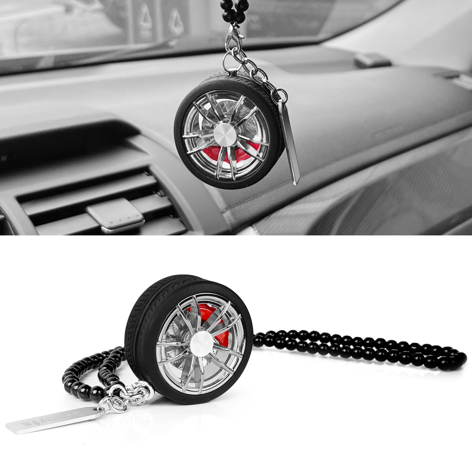 TSTESE Auto Radnabe Form Ornament Rückspiegel Hängende Anhänger Dekor Automotive Rückansicht Schwingende Dekoration Innen Einzigartige Ornamente Zinklegierung Charms Zubehör Geschenk für Besitzer von TSTESE