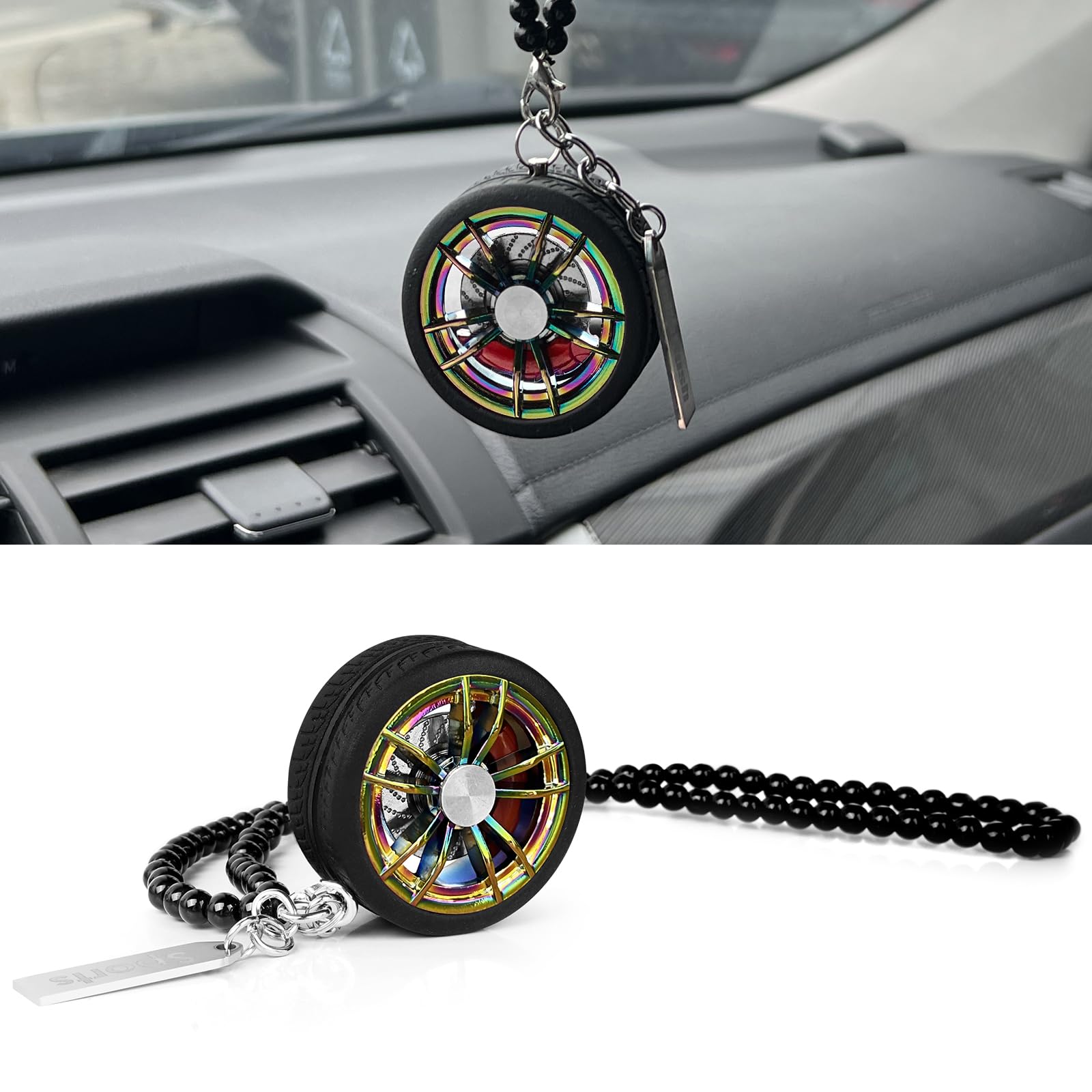 TSTESE Auto Radnabe Form Ornament Rückspiegel Hängende Anhänger Dekor Automotive Rückansicht Schwingende Dekoration Innen Einzigartige Ornamente Zinklegierung Charms Zubehör Geschenk für Besitzer von TSTESE
