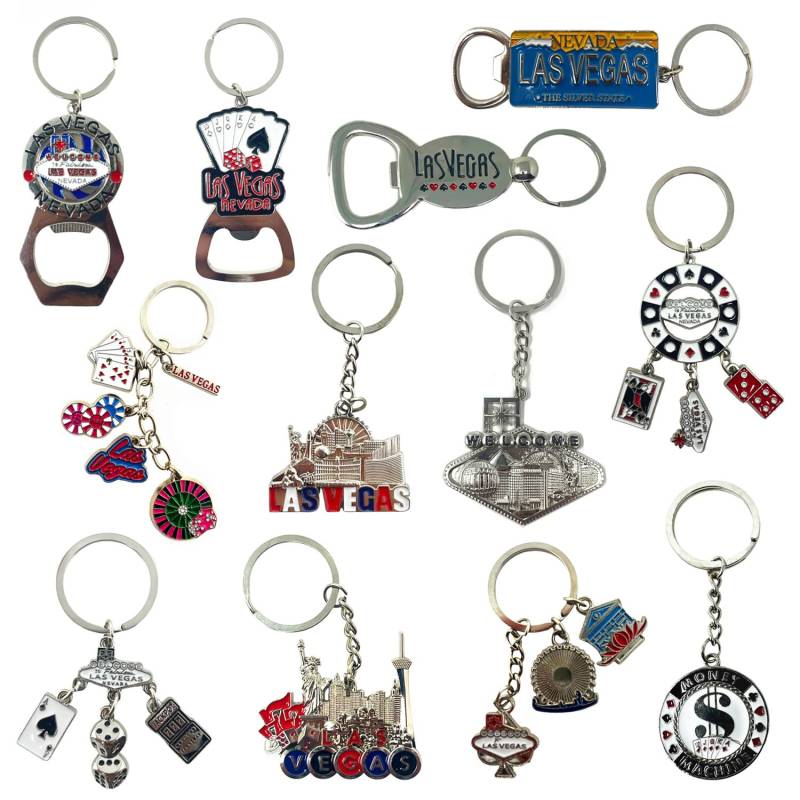 Las Vegas Schlüsselanhänger aus Metall, 4 Flaschenöffner, Poker-Chip, Nevada-Kennzeichen, Casino, Würfel, Spielautomaten, Glücksbringer für Glücksspiele, Las Vegas Schlüsselanhänger, Souvenir, von TSY TOOL
