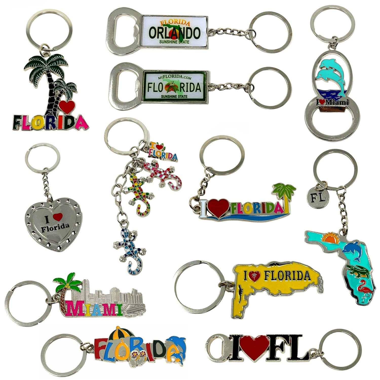 TSY TOOL Florida State Schlüsselanhänger, Metallring, inklusive Palme, Gecko, Delphin, Orlando Nummernschild, 3 Flaschenöffner, Miami-Souvenirs, Sammelpaket, mehrfarbig, normale Größe, mehrfarbig, 12 TSY TOOL Florida State Schlüsselanhänger, Metallring, inklusive Palme, Gecko, Delphin, Orlando Nummernschild, 3 Flaschenöffner, Miami-Souvenirs, Sammelpaket, mehrfarbig, normale Größe, mehrfarbig, 12 von TSY TOOL