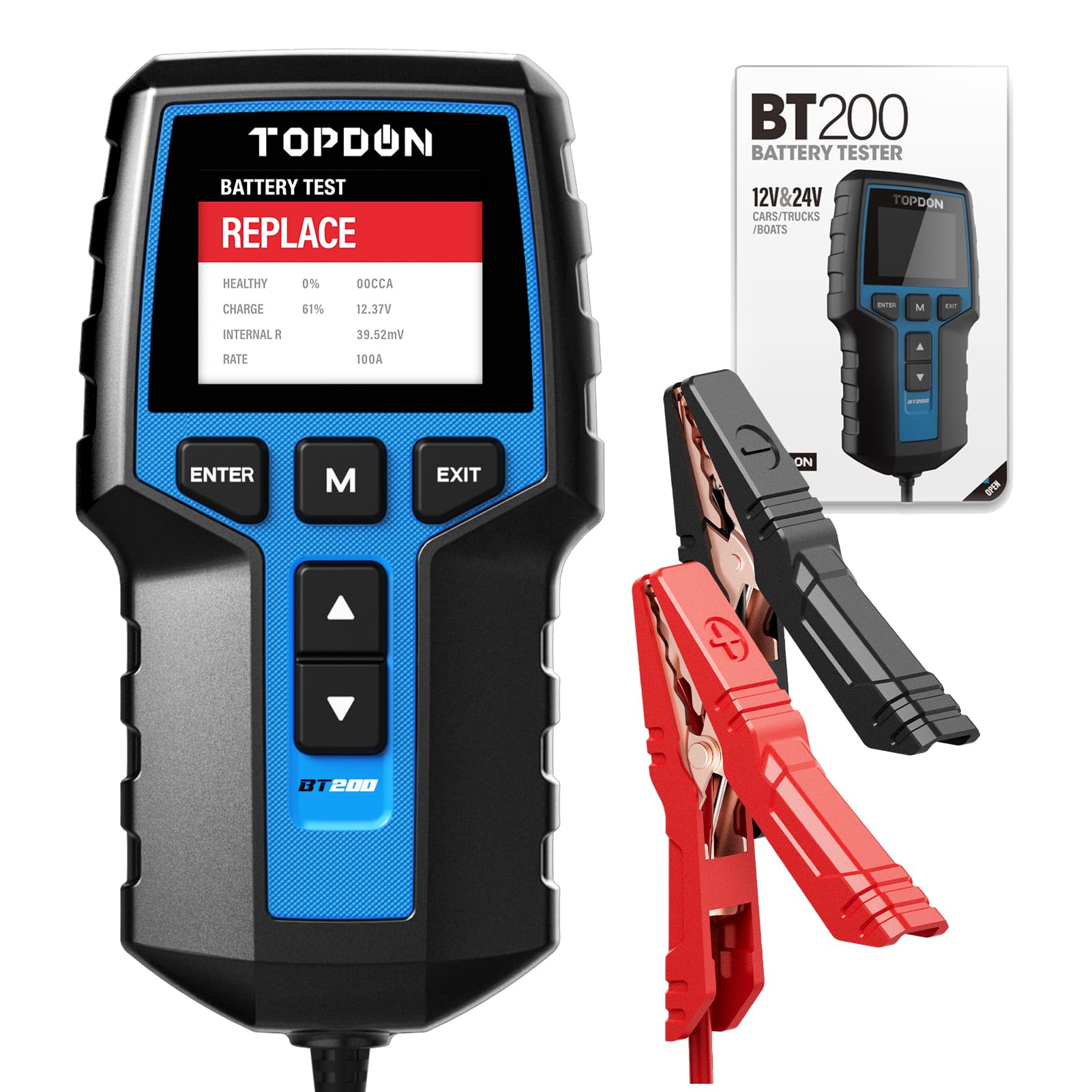 TOPDON BT200 12V 24V Batterietester, 100-2000 CCA Autobatterie Tester, batterie tester auto Lade-Anlasser-System Autoatterie analysator für LKW Schiff SUV Boot von TOPDON