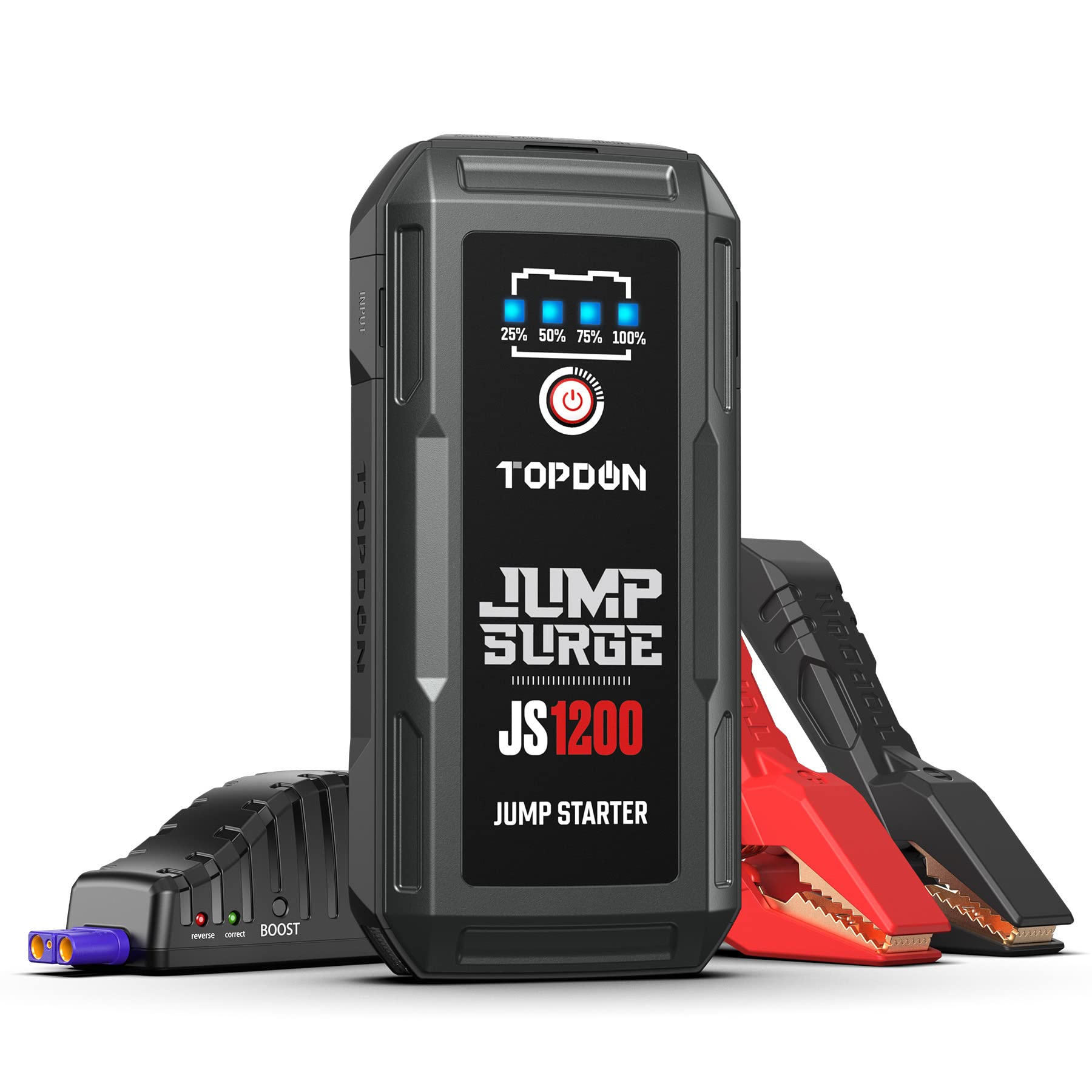 TOPDON JS1200 Starthilfe Powerbank, 1200A/10000mAh Booster Auto Starterbatterie für bis zu 6.5L Benzin&4L Dieselmotoren, Kfz Jump Starter mit Starthilfekabel/LED Flashlight von TOPDON